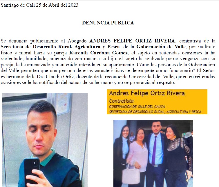 Exfuncionario de la gobernación del Valle deberá responder por cargo de violencia de generó